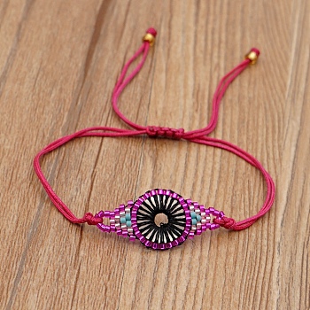 Miyuki Seed Braided Bead Bracelet, Evil Eye Protection Lucky Bracelet for Women, Medium Violet Red, 11 inch(28cm)