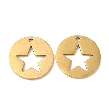 201 Stainless Steel Pendants, Laser Cut, Flat Round with Star Charm, Golden, 15x1mm, Hole: 1.4mm