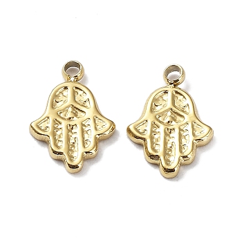Ion Plating(IP) 304 Stainless Steel Charms, Hamsa Hand Charm, Real 18K Gold Plated, 11x7x1mm, Hole: 1.2mm
