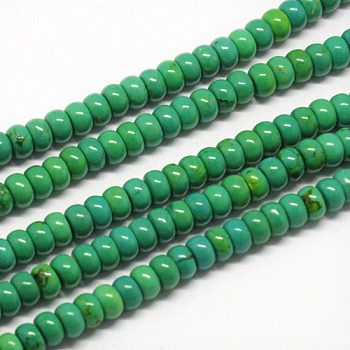 Natural Magnesite Rondelle Beads Strands, Dyed, Lime Green, 6x4mm, Hole: 1mm, about 115pcs/strand, 15.74 inch