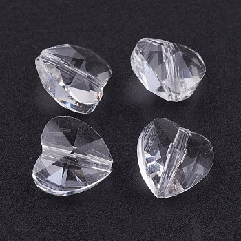 Transparent Glass Beads, Faceted, Heart, Clear, 10x10x7mm, Hole: 1~1.2mm