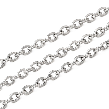 Tarnish Resistant 304 Stainless Steel Cable Chains, Soldered, Flat Oval, with Spool, Stainless Steel Color, 3.2x2.3x0.6mm, about 16.4 Feet(5m)/roll