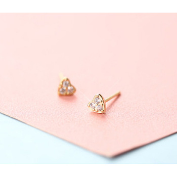 Brass Micro Pave Clear Cubic Zirconia Stud Earrings, Golden, Triangle, 5mm