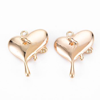 Brass Pendants, Nickel Free, Heart with Arrow, Real 18K Gold Plated, 20x16x6mm, Hole: 1.4mm