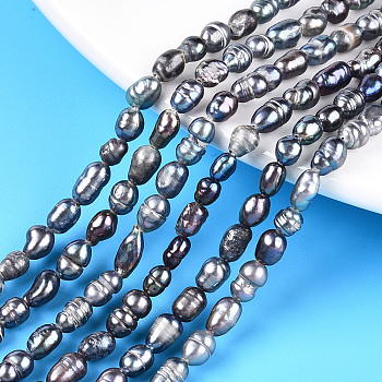 Natural Cultured Freshwater Pearl Beads Strands, Dyed, Potato, Black, 3~8x4~5mm, Hole: 0.5mm, about 57pcs/strand, 13.38 inch