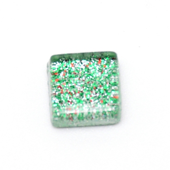 Glitter Glass Cabochons, Mosaic Tiles, for Home Decoration or DIY Crafts, Square, Medium Sea Green, 10x10x4mm, 140pcs/140g