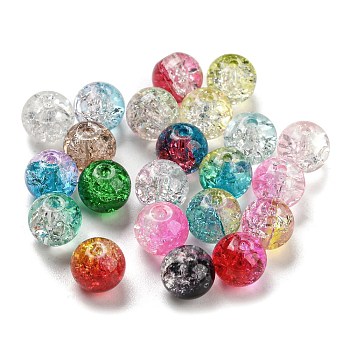 Transparent Spray Painting Crackle Glass Beads, Round, Mixed Color, 8mm, Hole: 1.6mm, 300pcs/bag