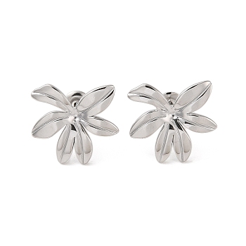 Non-Tarnish Flower 304 Stainless Steel Stud Earrings for Women, Stainless Steel Color, 20x20mm