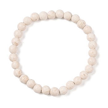 Natural Fossil Round Beaded Stretch Bracelets, Seashell Color, Inner Diameter: 2-1/8 inch(5.45cm), 6mm