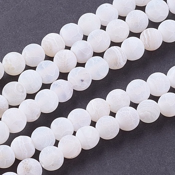 Natural Weathered Agate Beads Strands, Dyed, Frosted, Round, White, 6mm, Hole: 1mm, about 64pcs/strand, 13.6 inch