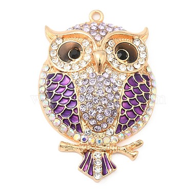 Light Gold Owl Alloy+Rhinestone Big Pendants