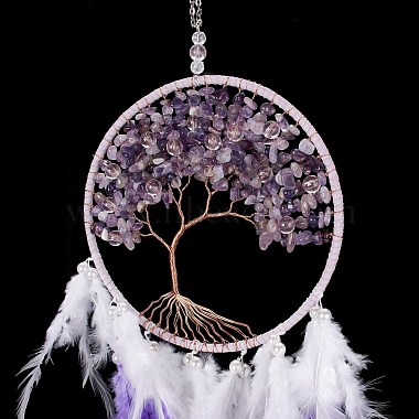 Iron Woven Web/Net with Feather Pendant Decorations(AJEW-B017-06)-6