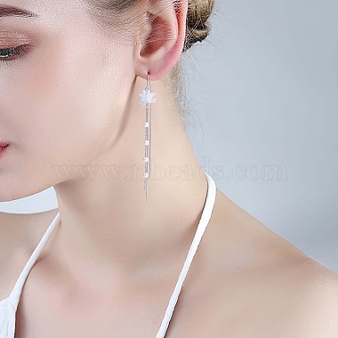 Anti-Tarnish Crystal Rhinestone Flower with Shell Pearl Beaded Tassel Dangle Earrings(JE1040A)-6