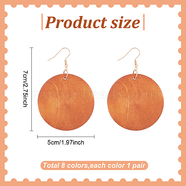 8 Pairs 8 Colors Blank Flat Round Wood Dangle Earrings with Iron Pins for Women(EJEW-AN0004-26)-2