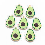 Alloy Enamel Pendants, Cadmium Free & Lead Free, Avocado, Light Gold, Pale Green, 27x17x1.5mm, Hole: 2mm(X-ENAM-T011-13KC-RS)