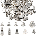 100Pcs 10 Styles Tibetan Styles Alloy Bead Cone & Caps, Antique Silver, 7.5~23x67.5~23x6.5~12mm, Hole: 1.2~2.2mm, 10pcs/style(FIND-SP0020-73C)