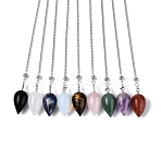 Natural & Synthetic Mixed Stone Dowsing Pendulum Pendants, with Iron Chain, Teardrop Charms, 245~250mm, Hole: 1.8~2mm(AJEW-N005-02)