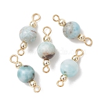 Natural Larimar Round Beaded Connector Charms, with 304 Stainless Steel Loops, Golden, 22.5~23.5x8.5mm, Hole: 2~2.5mm(PALLOY-JF05254)