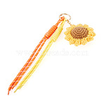 Polyester Pendant Keychains, with Alloy Key Rings, Light Gold, Flower, 230~260mm(KEYC-TADJ0001-06A)