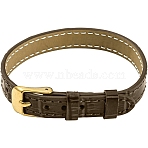 1Pc Leather Textured Bracelet Straps Slide Wristbands for Slide Charms, with Ion Plating(IP) Golden 304 Stainless Steel Buckles, Sienna, 23.2x1~1.25x0.2cm(AJEW-CL0001-01A)