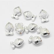925 Sterling Silver Beads, Fish, Silver, 12.5x8.7x5.8mm, Hole: 1.3mm(STER-G012-04S)