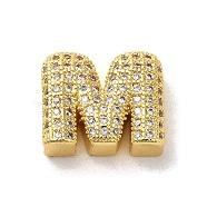 Brass Micro Pave Clear Cubic Zirconia Charms, Real 18K Gold Plated, Letter M, 11.5x14x5mm, Hole: 2x2.5mm(ZIRC-C009-01G-M)