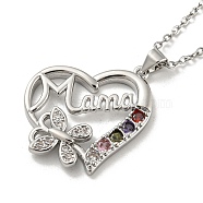 Mother's Day Brass Micro Pave Cubic Zirconia Heart Pendant Necklaces, Platinum, 16.34 inch(41.5cm)(NJEW-R263-03B-P)