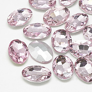 Pointed Back Glass Rhinestone Cabochons, Back Plated, Faceted, Oval, Light Rose, 18x13x5.5mm(RGLA-T080-13x18mm-10)