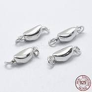 Rhodium Plated 925 Sterling Silver Box Clasps, with 925 Stamp, Oval, Platinum, 12.5x5x4mm, Hole: 2mm(STER-F037-032P)