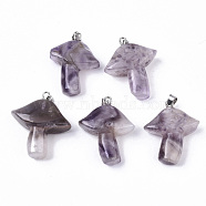 Natural Amethyst Pendants, with Stainless Steel Snap On Bails, Mushroom, Stainless Steel Color, 27.5~28.5x23~25x9.5~10.5mm, Hole: 3x5mm(G-R480-02B)