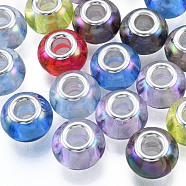 Transparent Large Hole Acrylic European Beads, with Silver Color Plated Iron Double Cores, Rondelle, Mixed Color, 13.5x9.5mm, Hole: 5mm(PACR-N014-019)