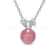 SHEGRACE 925 Sterling Silver Pendant Necklaces, with Grade AAA Cubic Zirconia and Natural Strawberry Quartz, Platinum, 15.75 inch(40cm)(JN950A)