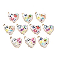 Rack Plating Alloy Enamel Pendants, Evil Eye Heart Charms with Resin, Light Gold, Mixed Color, 22x18.5x3mm, Hole: 1.6mm(FIND-E043-01KCG)