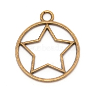 Zinc Alloy Pendants, Hollow, Ring with Star, Antique Bronze, 28x24x2mm, Hole: 3mm(PALLOY-WH0088-61AB)