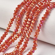 Electroplate Opaque Glass Beads Strands, Full Rainbow Plated, Faceted, Rondelle, Orange Red, 4x3mm, Hole: 0.4mm, about 123~127pcs/strand, 16.5~16.9 inch(42~43cm)(EGLA-A034-P4mm-T04)