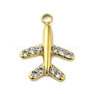 316 Surgical Stainless Steel Pendant with Rhinestone, Real 18K Gold Plated, Airplane, 14x11x2mm, Hole: 1.4mm(X-STAS-H189-01B-G)