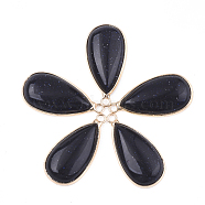 Synthetic Blue Goldstone Pendants, with Brass Findings, teardrop, 33x16~16.5x6mm, Hole: 2mm(G-S344-51A)