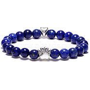 Natural Lapis Lazuli Bead Stretch Bracelets for Women Men, Heart & Paw Print, 7-1/8 inch(18cm)(XZ2326-4)