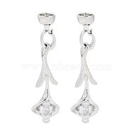 Brass Pave Clear Cubic Zirconia Fold Over Clasps, Calla lily, Platinum, 50mm(KK-F875-11P)