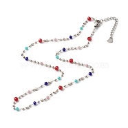 Chain Necklace, with Brass & Glass Beaded Chain, 304 Stainless Steel Findings, Colorful, 40.5x0.2cm(NJEW-JN03547-02)