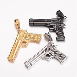 304 Stainless Steel Big Pendants, Gun, Mixed Color, 41.5x59x7.5mm, Hole: 12x8mm(STAS-D441-10)