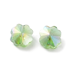 Transparent Electroplate Glass Beads, AB Color, Faceted Clover, Light Green, 7.5x7.5x5mm, Hole: 1mm(GLAA-D016-15A)