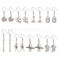 8 Pairs 8 Style Softball Sport Theme Alloy Dangle Earrings, 304 Stainless Steel Jewelry for Women, Antique Silver & Stainless Steel Color, Mixed Shapes, 40~57mm, Pin: 0.6mm, 1 pair/style(EJEW-AN0003-21)