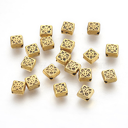 Tibetan Style Alloy Beads, Antique Golden Color, Lead Free & Nickel Free & Cadmium Free, Square, 6x6.5x3mm, Hole: 1mm(GLF0139Y-NF)