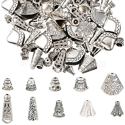 100Pcs 10 Styles Tibetan Styles Alloy Bead Cone & Caps, Antique Silver, 7.5~23x67.5~23x6.5~12mm, Hole: 1.2~2.2mm, 10pcs/style(FIND-SP0020-73C)