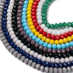 Opaque Solid Color Glass Beads Strands, Faceted, Rondelle, Mixed Color, 6x5mm, Hole: 1mm, 92~94pcs/strand, 17~17.5 inch(42.5~43.75cm), 10 colors, 1strand/color(EGLA-X0007-01D-6mm)