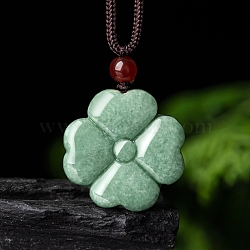 Natural Jadeite Carved Clover Pendant Necklaces, Adjustable Nylon Cord Slider Necklaces, 29.29 inch(74.4cm)(NJEW-F321-01)