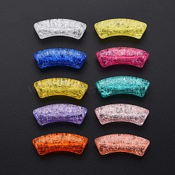 Transparent Crackle Acrylic Beads, Curved Tube, Mixed Color, 32x8x10mm, Hole: 1.6mm, about 330pcs/500g(CACR-S009-001A-NM)