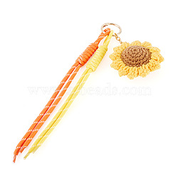 Polyester Pendant Keychains, with Alloy Key Rings, Light Gold, Flower, 230~260mm(KEYC-TADJ0001-06A)