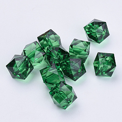 Transparent Acrylic Beads, Faceted, Cube, Dark Green, 6x6x4mm, Hole: 1.1mm, about 420pcs/50g(X-TACR-Q259-6mm-V17)